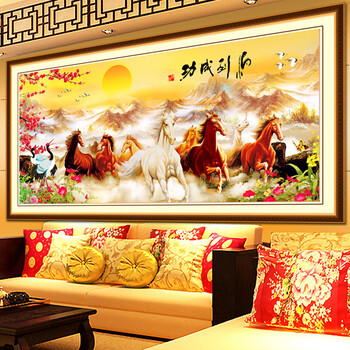 卡卡十字绣5D钻石绣钻石画魔方圆钻马到成功仙鹤版贴钻画客厅书房点钻十字绣 魔方圆钻180X85cm贴动物/梅花/字