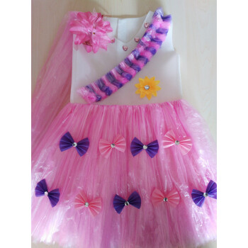 儿童演出服装塑料袋手工制作衣服时装走秀亲子装公主裙 粉色花 160