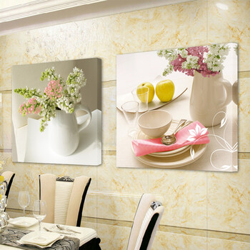 巢里巢外餐厅装饰画现代简约厨房壁画饭店挂画饭厅墙画客厅水果三联 B款粉色花瓶 50*50三件套/9mm