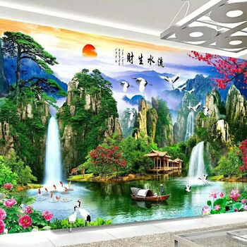 新款5d鉆石畫十字繡滿鉆客廳流水生財山水畫風景迎客松磚石秀貼鉆點鉆_風景520 新款5d鉆石畫十字繡滿鉆客廳流水生財山水畫風景迎客松磚石秀貼鉆點鉆