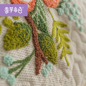 香芋谷色 田园沙发盖巾鲁绣花朵沙发盖布 美式乡村沙发靠背扶手巾 银灰色 210cm*72cm四人沙发巾