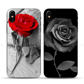 plus iphonex手机壳软保护套文艺玫瑰花简约欧美 iphone x一支黑玫瑰