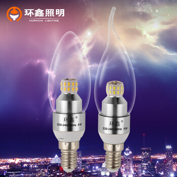 环鑫 E14灯泡LED蜡烛灯节能灯螺口尖泡 3W 银色尖泡-白光-S5730