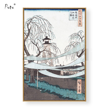 日料餐厅装饰画现代简约挂画日式浮世绘名所江户百景鲤鱼 5 70*105