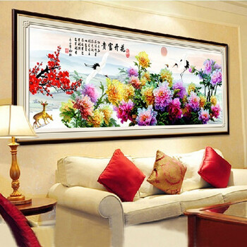 美西DIY钻石画花开富贵春鹤版水钻圆钻 钻石绣贴钻画客厅牡丹花 花开富贵小版树脂钻160*61