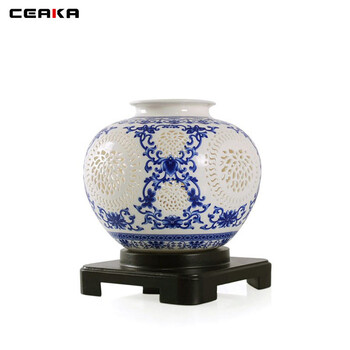 CEAKA 装饰台灯 镂空陶瓷灯 卧室台灯床头灯 书房灯 中式复古 青花石榴罐 LTD30