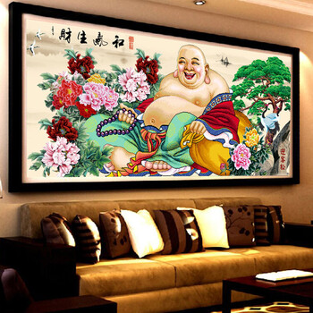
                                        千尚十字绣客厅新款5d钻石画大幅满钻钻石绣魔方钻弥勒佛和气生财迎客松 高端定制 新款魔方圆钻全贴钻 220*90厘米+多配30%钻+免费补钻+全套工具                