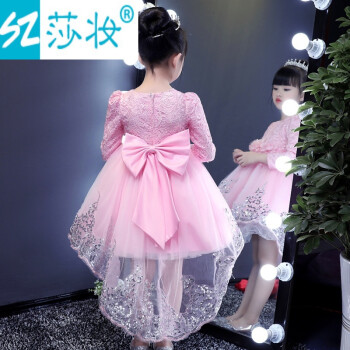 莎妆秋冬季女童公主裙儿童加绒蓬蓬裙花童婚纱礼服加厚钢琴演出拖尾裙