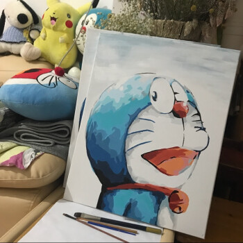 新款哆啦a梦diy手绘数字油画卡通动漫儿童情侣填色画机器猫表情包sn