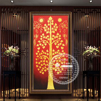 
                                        驿尚东南亚泰式装饰画玄关油画手绘抽象画菩提树竖版走廊壁画挂画 红色 80*170                