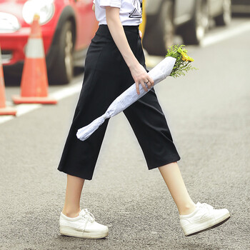 Qigirl 显瘦时尚宽松七分西装大脚裤2180 黑色 S