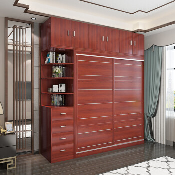 板式衣柜整体两门推拉门实木质移门衣橱定制卧室组合家具简约 柚木色