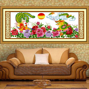 精准印花十字绣客厅新款卧室大画龙凤呈祥 埃及棉十字绣1.88*0.7米