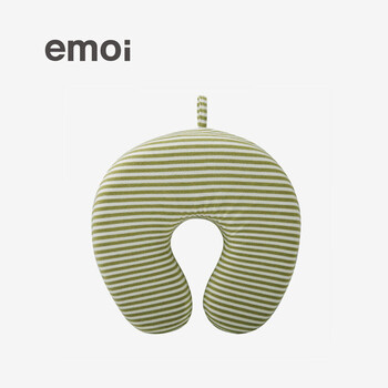 emoi U型颈枕 记忆护颈枕头 家用办公午睡枕 日式良品简约基本生活无印北欧风格 绿白条纹T4021 PU记忆绵