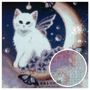 
                                        DIY钻石画卡通系列天使猫方钻满钻动物钻石秀十字绣粘钻贴钻画卧室钻石绣可爱猫 天使猫高端方钻30x38cm(方钻满钻)                