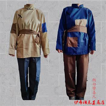 古装影视服白毛女喜儿杨白劳演出服装农民演员服乞丐服服装 蓝色 140