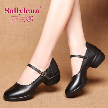莎兰娜2018新款舞蹈鞋女款成人真皮广场舞女鞋春夏季水兵跳舞鞋子软底