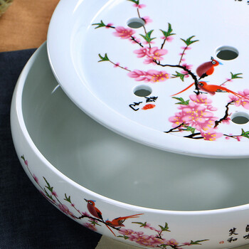 闽毓 茶具套装特价促销 双层陶瓷功夫茶具套装促销带茶盘隔热 水点桃花