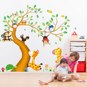
                                                                                吉朵芸 儿童房卡通墙贴纸自粘卧室动物贴画幼儿园男孩房间教室家装家饰壁画墙纸贴 套装卡通树 超大                