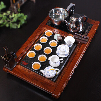 
                                        唐华 茶具套装整套宜兴紫砂功夫茶具陶瓷茶壶茶海整块实木茶盘四合一电磁炉托盘 花梨款式13                