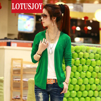 Lotusjoy春夏季新款韩版纯色<em>丝光棉</em>无扣<em>开衫针</em>