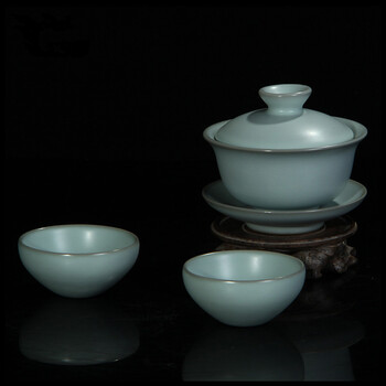 
                                                            申道正品台湾汝窑茶具套装整套功夫茶具陶瓷汝瓷茶具套装/盖碗申道3头 天青色                