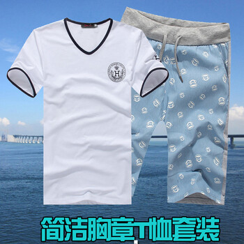 14夏装韩版 纯棉印花男士男装修身短袖t恤<em>配短</em>