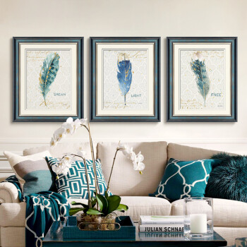 现代简约美式客厅沙发背景墙装饰画欧式玄关卧室床头壁画挂画羽毛