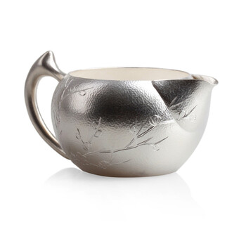 
                                        凌烟阁精品手工银器 999银功夫茶具 千足银日式刻花公道杯茶海                