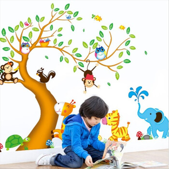 
                                                                                吉朵芸 儿童房卡通墙贴纸自粘卧室动物贴画幼儿园男孩房间教室家装家饰壁画墙纸贴 套装卡通树 超大                