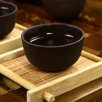 
                                        友荣 茶具茶盘 紫砂功夫茶具 青花冰裂白瓷茶具 茶具套装茶台茶托 实木茶盘 10宁静致远茶盘全黑紫砂茶具套装                