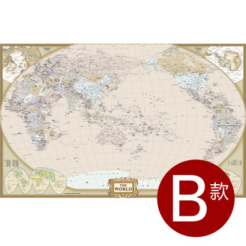 
                                                            必画 世界地图挂画 欧式复古大幅画 书房客厅装饰画 办公室墙壁画 B款(世界地图中文版) 120*80cm复古金框                