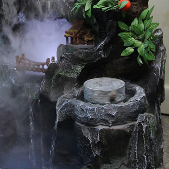 迪胜开业礼品树脂假山喷泉流水工艺品风水轮鱼缸加湿器创意风水大摆件 双雾假山配底座
