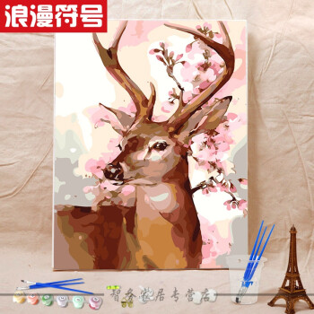 diy数字油彩画油花挂画鹿动物客厅自绘油画填色画手绘