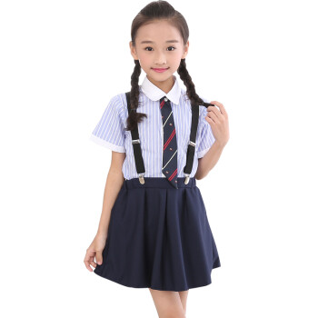演出服大合唱服装男童礼服小学生背带裤幼儿园园服白衬衫黑裤 女蓝