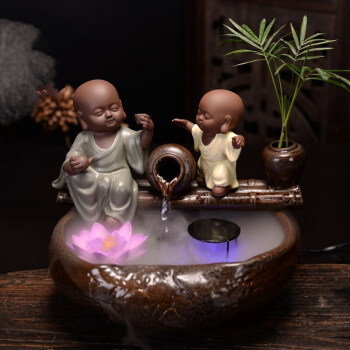 小和尚茶宠摆件 创意喷水流水茶桌摆设 茶道茶艺装饰品 哥俩好-感恩