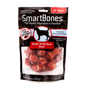 SmartBones宠物零食狗狗磨牙棒骨头耐咬幼犬成犬除口臭洁齿咬胶洁齿骨洁齿棒 牛肉味 迷你-16支装