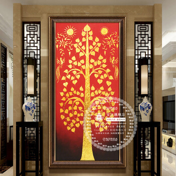
                                        驿尚东南亚泰式装饰画玄关油画手绘抽象画菩提树竖版走廊壁画挂画 红色 80*170                