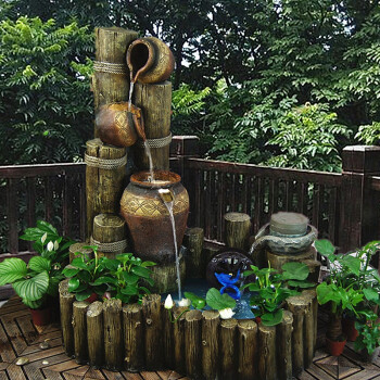 迪胜欧式流水喷泉摆件鱼池招财阳台花园家居饰品创意落地风水摆设景观 87801上座+鱼池