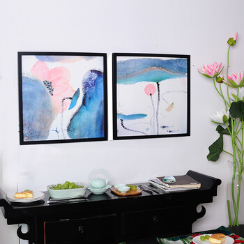 吉祥家 新中式写意荷花挂画 水漾清莲 客厅餐厅样板间装饰画有框 组合玄关画墙壁画两联幅 挂画水漾+清莲