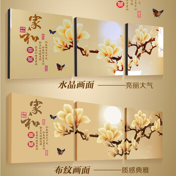 
                                                            中画家居 客厅装饰画现代简约餐厅卧室床头壁画沙发电视背景墙挂画三联无框画 富贵牡丹 9mm厚布纹膜 50*50cm                