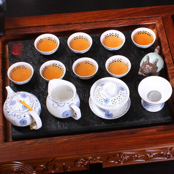 
                                        唐华 茶具套装整套宜兴紫砂功夫茶具陶瓷茶壶茶海整块实木茶盘四合一电磁炉托盘 花梨款式13                