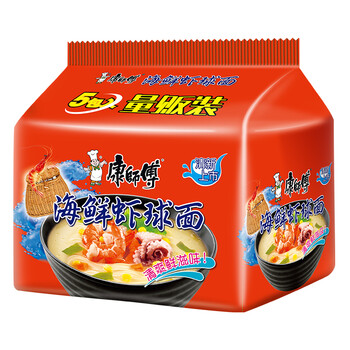 康师傅 方便面(ksf)经典系列 海鲜虾球面 袋装泡面五连包