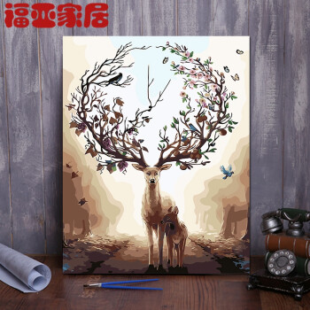 ulknn diy数字油画客厅风景花卉动漫人物填色手绘填色装饰画 银光冰鹿