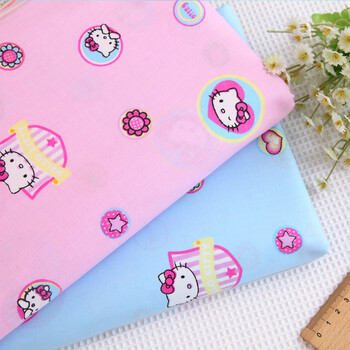 
                                        天使雅儿 棉斜纹印花卡通可爱儿童床品布料手工面料 可定制床品 印章 单买-印章Kitty蓝色 一米                