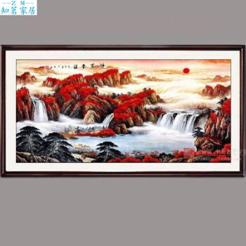 国画山水画旭日东升聚宝盆鸿运当头风水画办公室客厅公司开业带框