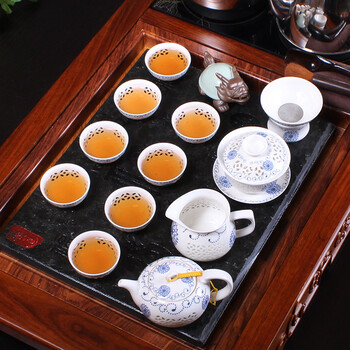 
                                        唐华 茶具套装整套宜兴紫砂功夫茶具陶瓷茶壶茶海整块实木茶盘四合一电磁炉托盘 花梨款式13                