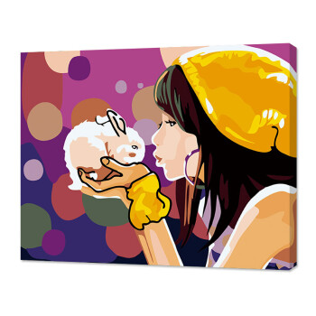 diy数字油画客厅卧室风景花卉人物卡通儿童房大幅手绘装饰画 女孩兔子