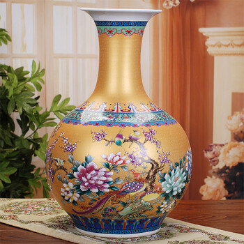 
                                        景勤 景德镇陶瓷器 大号珐琅彩花瓶 现代时尚家居装饰客厅工艺品摆件 陶瓷落地大花瓶 土豪金赏瓶                