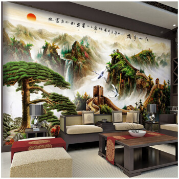 亿贴电视背景墙纸壁纸3D壁画无纺布客厅卧室中国山水风景装饰画 无缝宣绒/每平米